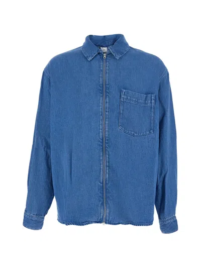 Won Hundred Shirt Zayne Denim Zip Blue With Front Zip In Tencel Men