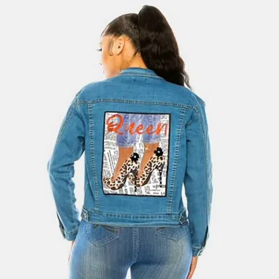 Wona Trading Queen Stiletto Heel Back Accented Jacket In Denim In Blue