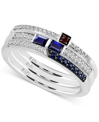 Wonder Fine Jewelry 3-pc. Set Sapphire (1/3 Ct. T.w.), Garnet Accent, & Diamond (1/6 Ct. T.w.) Star Wars R2d2 Inspired R In Sterling Silver