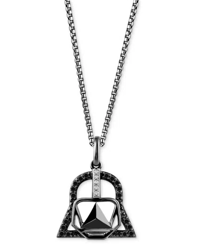 Wonder Fine Jewelry Black & White Diamond Darth Vader Mask 18" Pendant Necklace (1/6 Ct. T.w.) In Sterling Silver With B In Sterling Silver  Black Rhodium