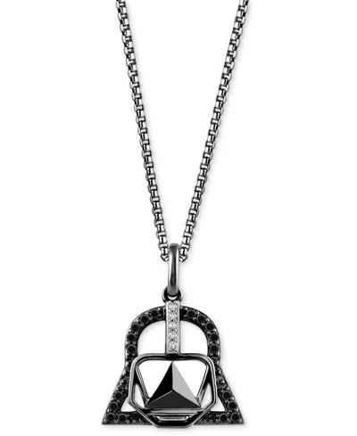 Wonder Fine Jewelry Star Wars  Black & White Diamond Darth Vader Mask 18" Pendant Necklace (1/6 Ct. T In Sterling Silver  Black Rhodium