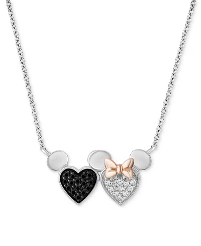 Wonder Fine Jewelry Black Diamond (1/8 Ct. T.w.) & White Diamond (1/10 Ct. T.w.) Minnie & Mickey Heart Pendant Necklace In Pink Gold