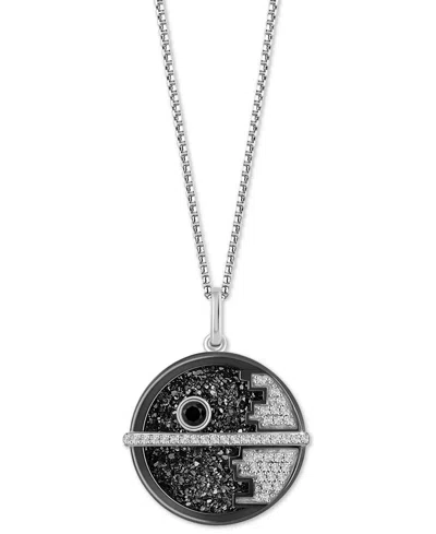 Wonder Fine Jewelry Diamond (1/5 Ct. T.w.) & Druzy Stone Death Star 18" Pendant Necklace In Sterling Silver