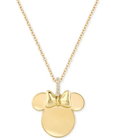 Wonder Fine Jewelry Diamond Accent Minnie Mouse Polished Silhouette 18" Pendant Necklace In Gold-plated Sterling Silver