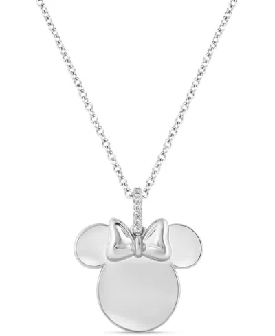 Wonder Fine Jewelry Diamond Accent Minnie Mouse Silhouette Pendant Necklace In Sterling Silver, 16" + 2" Extender