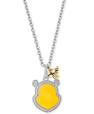 Wonder Fine Jewelry Diamond & Enamel Winnie The Pooh & Honeybee 18" Pendant Necklace (1/6 Ct. T.w.) In Sterling Silver In Yellow Gol
