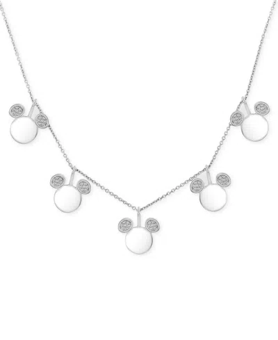 Wonder Fine Jewelry Diamond Mickey Mouse Dangle Collar Necklace (1/5 Ct. T.w.) In Sterling Silver, 16" + 2" Extender