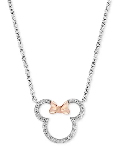 Wonder Fine Jewelry Diamond Minnie Mouse Silhouette Pendant Necklace (1/5 Ct. T.w.) In Sterling Silver & Rose Gold-plate In Pink Gold