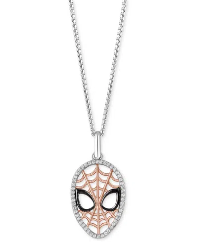 Wonder Fine Jewelry Diamond Spiderman Mask 18" Pendant Necklace (1/6 Ct. T.w.) In Sterling Silver & Rose Gold-plate In Sterling Silver  Rose Gold-plate
