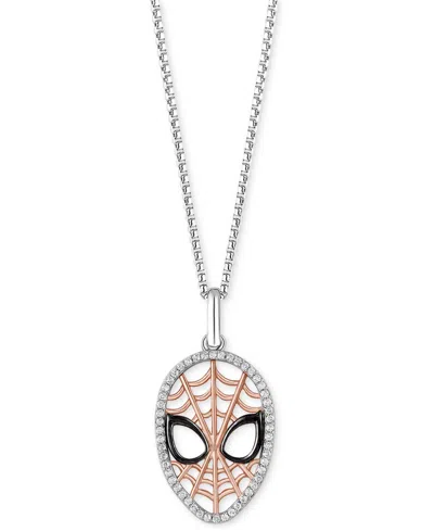 Wonder Fine Jewelry Marvel  Diamond Spiderman Mask 18" Pendant Necklace (1/6 Ct. T.w.) In Sterling Si In Sterling Silver  Rose Gold-plate