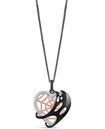 Wonder Fine Jewelry Marvel  Diamond Spiderman Venom Heart 18" Pendant Necklace (1/10 Ct. T.w.) In Ste In Pink Gold