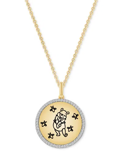 Wonder Fine Jewelry Diamond Winnie The Pooh Disc 18" Pendant Necklace (1/8 Ct. T .w.) In Gold-plated Sterling Silver