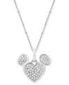 Wonder Fine Jewelry Disney  Diamond Cluster Mickey Mouse Heart 18" Pendant Necklace (1/6 Ct. T.w.) In In Sterling Silver