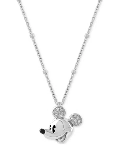 Wonder Fine Jewelry Disney  Diamond Mickey Mouse 18" Pendant Necklace (1/20 Ct. T.w.) In Sterling Sil In Sterling Silver