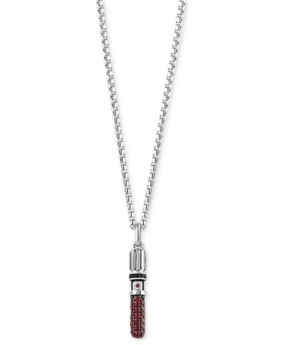 Wonder Fine Jewelry Garnet (1 Ct. T.w.) & Black Diamond (1/20 Ct. T.w.) Darth Vader Lightsaber 18" Pendant Necklace In S In Sterling Silver