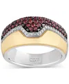 WONDER FINE JEWELRY GARNET (3/4 CT. T.W.) & DIAMOND (1/10 CT. T.W.) IRONMAN RING IN STERLING SILVER & GOLD-PLATE