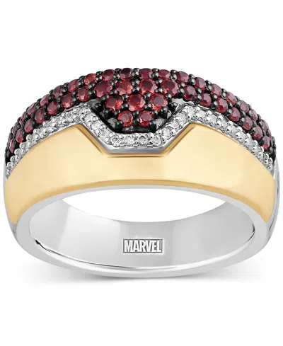 Wonder Fine Jewelry Men's Garnet (1 Ct. T.w.) & Diamond (1/8 Ct. T.w.) Ironman Ring In Sterling Silver & Gold-plate In Sterling Silver  Gold-plate