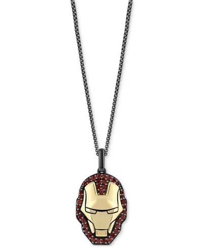 Wonder Fine Jewelry Garnet Ironman Mask 18" Pendant Necklace (5/8 Ct. T.w.) In Gold-plate & Black Rhodium-plated Sterlin In Yellow Gol