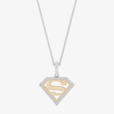 Wonder Fine Jewelry Marvel Fine Jewelry Superman Womens 1/8 Ct. T.w. Natural White Diamond 14k Gold Over Silver 18 Inch  In Metallic