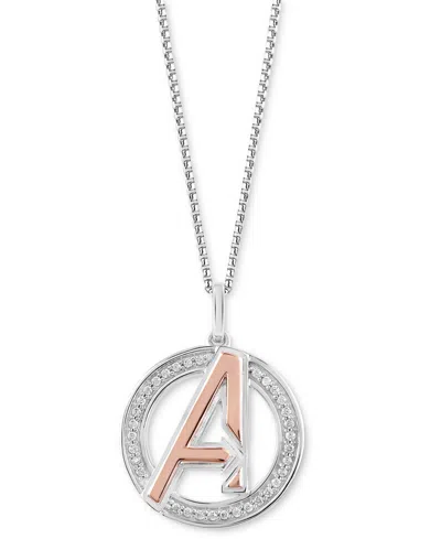 Wonder Fine Jewelry Marvel  Diamond Avengers Logo 18" Pendant Necklace (1/8 Ct. T.w.) In Sterling Sil In Sterling Silver  Rose Gold-plate
