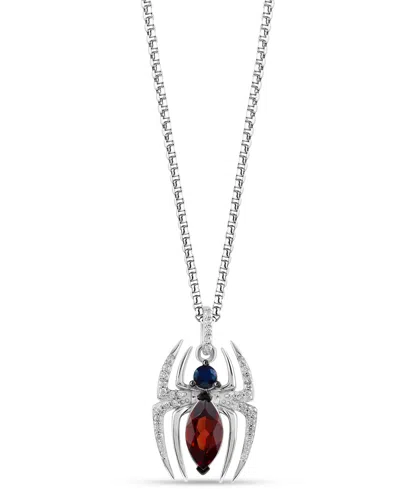 Wonder Fine Jewelry Marvel  Garnet (1-1/10 Ct. T.w.) Sapphire (1/6 Ct. T.w.) & Diamond (1/10 Ct. T.w. In Sterling Silver