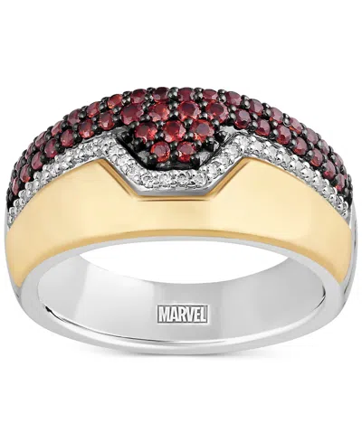 WONDER FINE JEWELRY MEN'S GARNET (1 CT. T.W.) & DIAMOND (1/8 CT. T.W.) IRONMAN RING IN STERLING SILVER & GOLD-PLATE