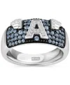 Wonder Fine Jewelry Marvel  Men's Swiss Blue Topaz (3/4 Ct. T.w.) & Diamond (1/10 Ct. T.w.) Captain A In Sterling Silver