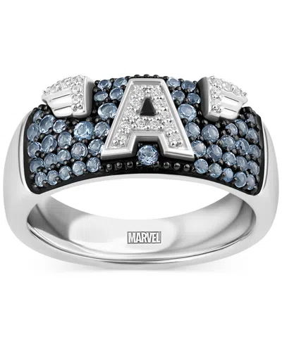 WONDER FINE JEWELRY MEN'S SWISS BLUE TOPAZ (3/4 CT. T.W.) & DIAMOND (1/10 CT. T.W.) CAPTAIN AMERICA RING IN STERLING SIL