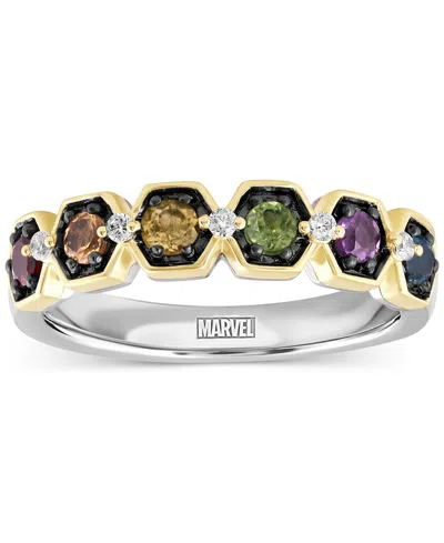 Wonder Fine Jewelry Multi-gemstone (3/8 Ct. T.w.) & Diamond (1/20 Ct. T.w.) Infinity Stone Avengers Ring In Sterling Sil In Yellow Gol