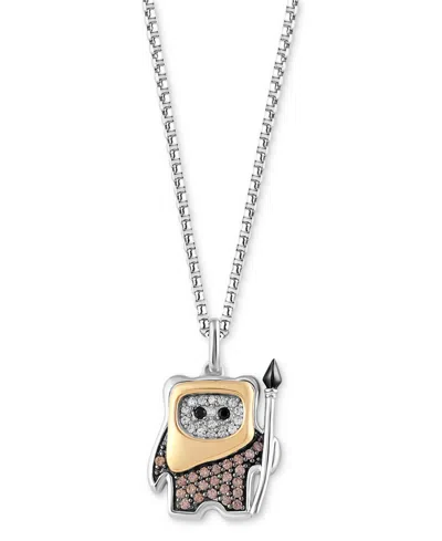 Wonder Fine Jewelry Multicolor Diamond Ewok 18" Pendant Necklace (1/5 Ct. T.w.) In Sterling Silver & Gold-plate In Yellow Gol