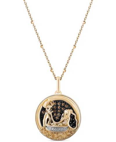 Wonder Fine Jewelry Multicolor Diamond Lady & The Tramp 18" Pendant Necklace (1/8 Ct. T.w.) In Gold-plated Sterling Silv In Gold-plated Sterling Silver