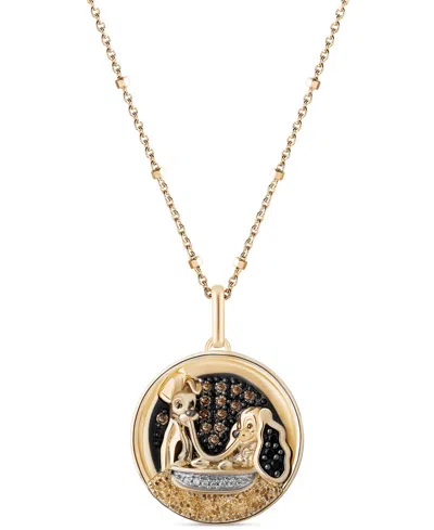 Wonder Fine Jewelry Disney  Multicolor Diamond Lady & The Tramp 18" Pendant Necklace (1/8 Ct. T.w.) I In Gold-plated Sterling Silver