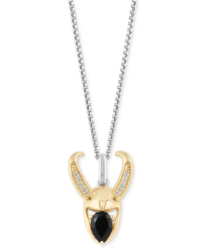 Wonder Fine Jewelry Onyx & Diamond (1/10 Ct. T.w.) Loki 18" Pendant Necklace In Sterling Silver & Gold-plate In Two Tone S