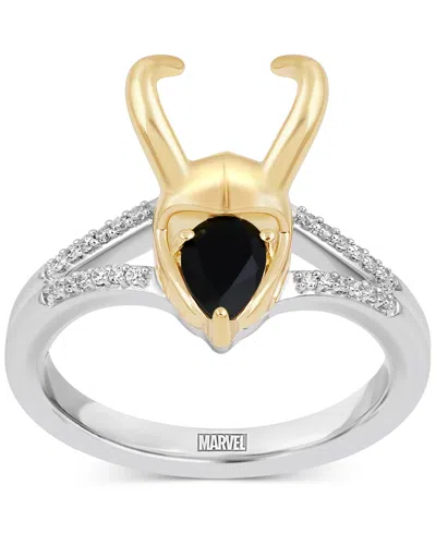 Wonder Fine Jewelry Onyx & Diamond (1/20 Ct. T.w.) Loki Ring In Sterling Silver & Gold-plate In Two Tone S