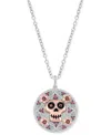WONDER FINE JEWELRY RHODOLITE COCO-INSPIRED SKULL & FLOWER DISC 18" PENDANT NECKLACE (1/4 CT. T.W.) IN STERLING SILVER &