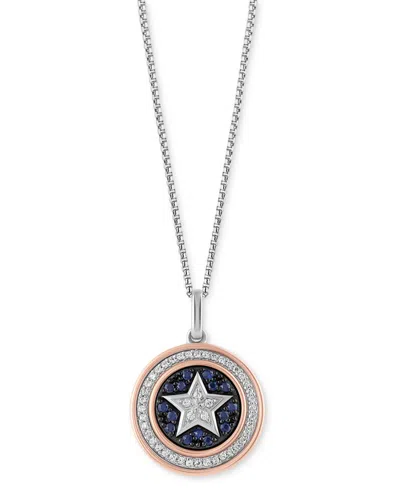 Wonder Fine Jewelry Sapphire (1/5 Ct. T.w.) & Diamond (1/6 Ct. T.w.) Captain America Shield 18" Pendant Necklace In Ster In Sterling Silver  Rose Gold-plate