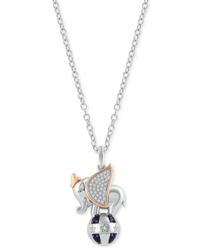 Wonder Fine Jewelry Sapphire (1/8 Ct. T.w.) & Diamond (1/10 Ct. T.w.) Dumbo 18" Pendant Necklace In Sterling Silver & 14 In Sterling Silver  Rose Gold-plate