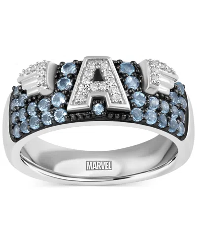 Wonder Fine Jewelry Men's Swiss Blue Topaz (3/4 Ct. T.w.) & Diamond (1/10 Ct. T.w.) Captain America Ring In Sterling Sil In Sterling Silver
