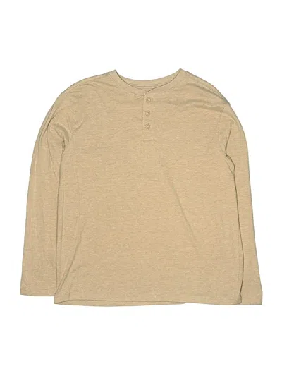 Pre-owned Wonder Nation Kids' Long Sleeve Henley Shirt In Tan