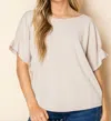 Wonderful & Young Cinched Sleeve Blouse Top In Beige