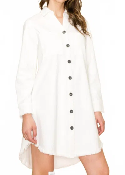 Wonderful & Young Frayed Button Down Mini Dress In White
