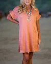 Wonderful & Young Short Sleeve Suede Dress In Tawny Orange