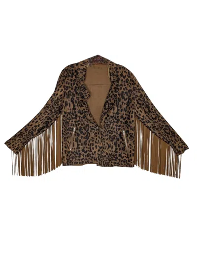 Wonderful & Young Women's Leopard Faux Suede Fringe Jacket In Brown