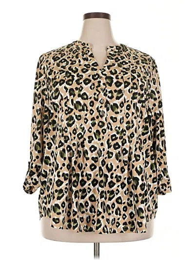 Pre-owned Wonderly 3/4 Sleeve Blouse In Brown