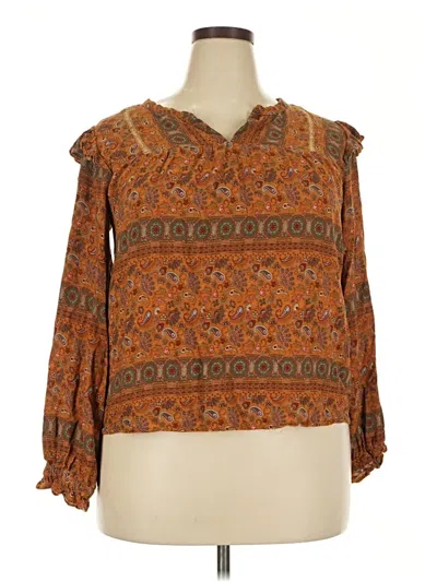 Pre-owned Wonderly 3/4 Sleeve Blouse In Brown