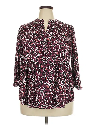 Pre-owned Wonderly 3/4 Sleeve Blouse In Burgundy