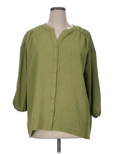 Pre-owned Wonderly 3/4 Sleeve Blouse In Green