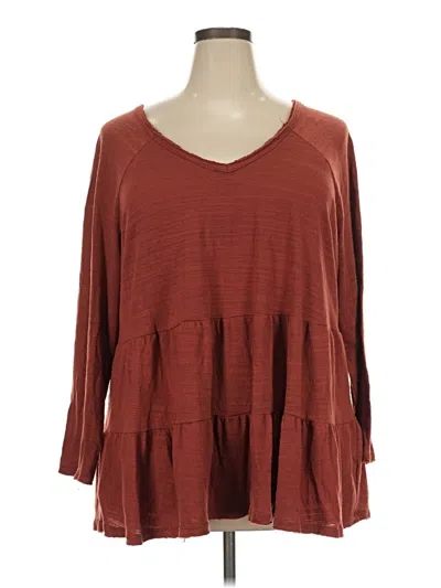 Pre-owned Wonderly 3/4 Sleeve Top Burgundy V-neck Tops
