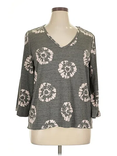 Pre-owned Wonderly 3/4 Sleeve Top Gray V Neck Tops