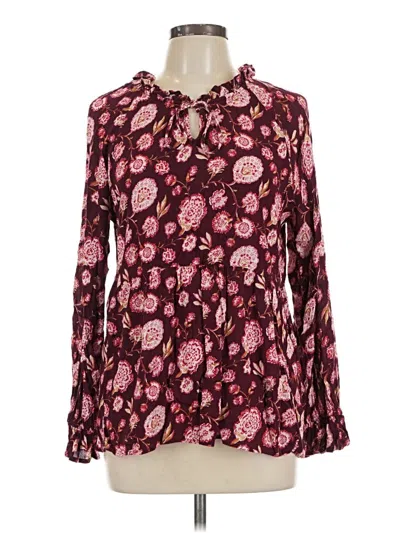 Pre-owned Wonderly Long Sleeve Blouse In Burgundy